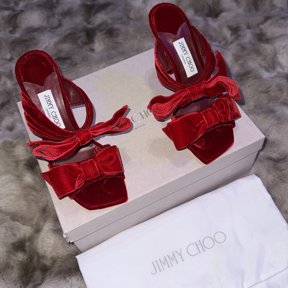 Jimmy Choo Flaca Sandal 100 Red Velvet - Picture 8 of 11